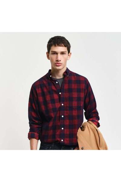 Gant Erkek Kırmızı Regular Fit Düğmeli Yaka Logolu Gömlek
