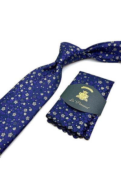 Kravatkolik Purple Floral Pattern Handkerchief Classic Tie Kk12977
