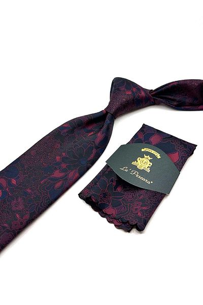 Kravatkolik Black Floral Pattern Handkerchief Classic Tie Kk12948