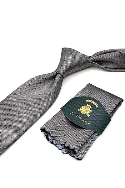 Kravatkolik Beige Small Pattern Handkerchief Classic Tie Kk12943