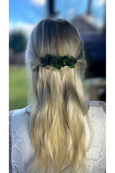 Eva Flore Green Floral Hydrangea Pearl Bridal Hair Accessory - Wedding Bun and Scrunchy