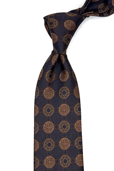 Kravatkolik Classic Tie with Brown Motif Pattern Handkerchief Kk12992