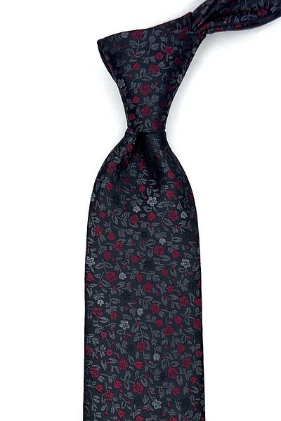 Kravatkolik Classic Tie with Smoked Flower Pattern Handkerchief Kk12976
