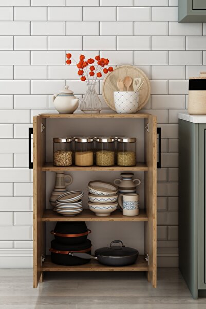 izcodesign 70 cm Atlantik Çam Çok Amaçlı İki Kapaklı Mutfak Dolabı – Modern Saklama Dolabı