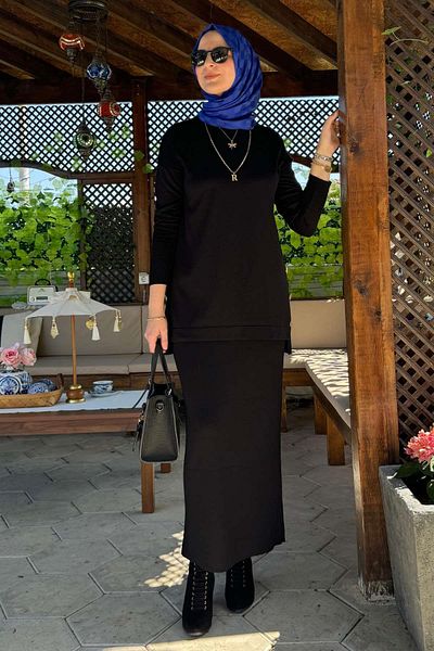 Rabia Şamlı Μαύρο Σεζέν Πλεκτό Σετ