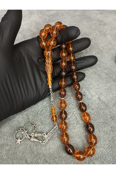 Mos Tespih Büyük Boy Toprak Fosilli Toz Kehribar Tesbih