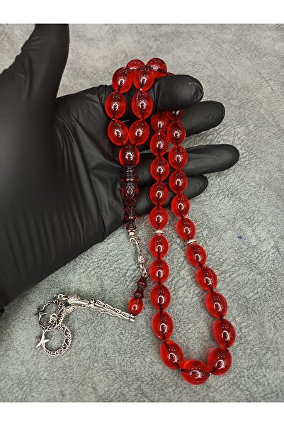 Mos Tespih Büyük Boy İmamesi İşlemeli Üst Düzey Toz Kehribar Tesbih