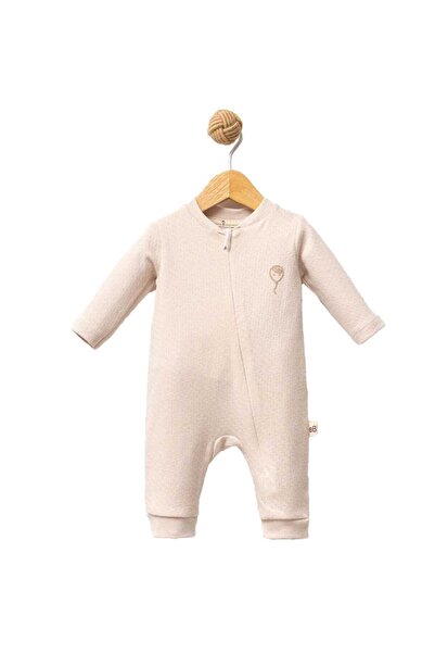 bebegen Unisex Bej Balon Nakışlı Fermuarlı Tulum