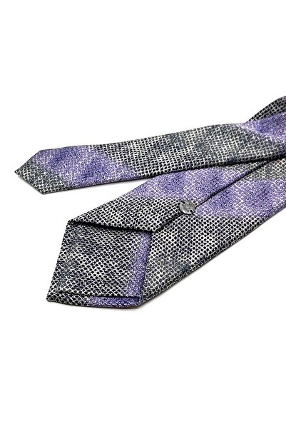 Kravatkolik Gray - Lilac Line Pattern Classic Tie with Handkerchief Kk13069