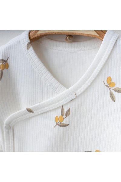 Mini Ropa Olive Printed Ecru Newborn Set - Double Breasted Bodysuit Set