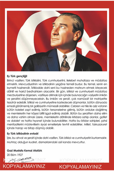 Hayat Poster ey tineretul turcesc Discursul Ataturk la tineret decor camera t...
