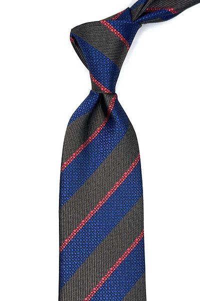 Kravatkolik Brown - Blue Line Pattern Classic Tie with Handkerchief Kk13107