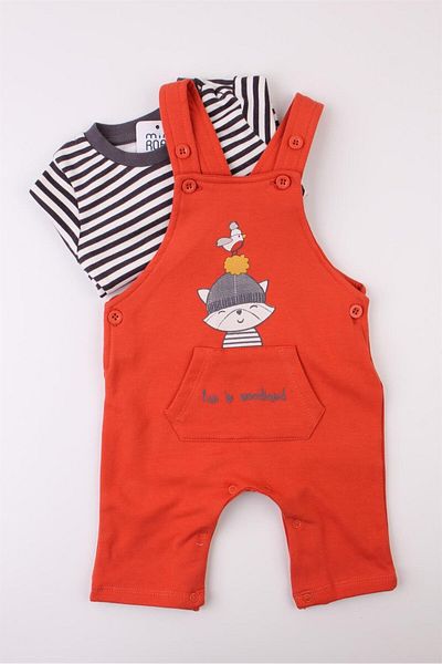 Mini Ropa Confused Forestman Pocketed Buttoned Orange Salopet Jumpsuit Sweatshirt