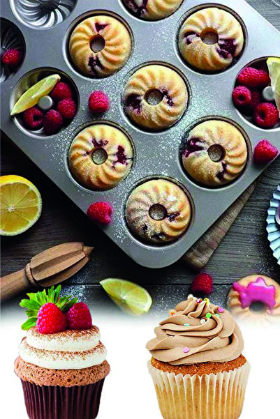 PASTAHÜMA 12'li Yanmaz Yapışmaz Muffin Kalıbı Cupcake Mini Kek Browni Kekstra Pişirme Fırın Kalıp