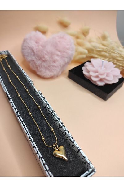 Liwu Store Women's Heart Steel Necklace with Plush Keychain Gift