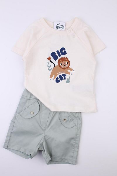 Mini Ropa Baby Boy Green Woven Shorts and Combed Cotton T-shirt Set