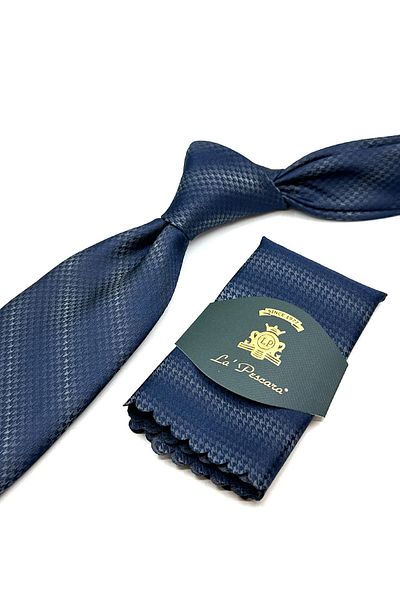Kravatkolik Navy Blue - Gray Classic Tie with Crow's Feet Wipes Kk13016