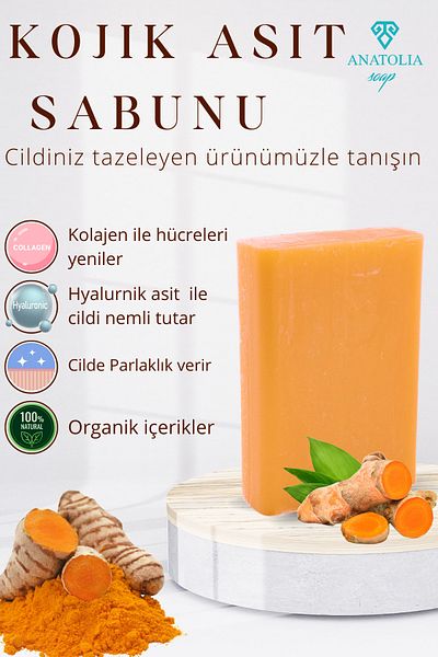 Anatolia Soap Set of 4 Kojic Niacinamide - Glycolic, Salicylic Acid, Soap, Skin Blemish Remover and Hyaluronic