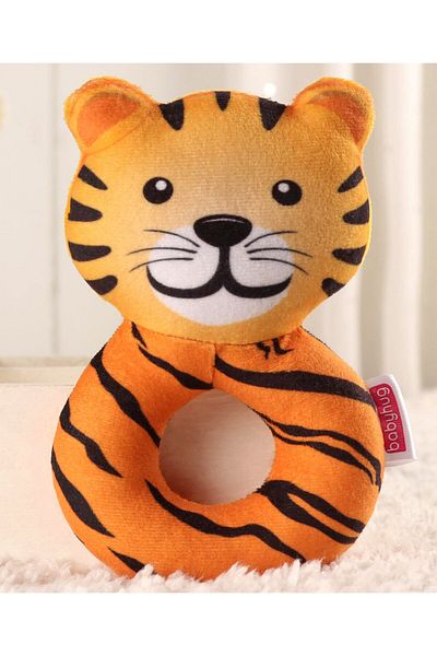 Babyhug Babyhug Tiger Face Soft Rattle Toy for Babies, Easy Grip & Safe, Yellow Ring, Ideal for 3M+