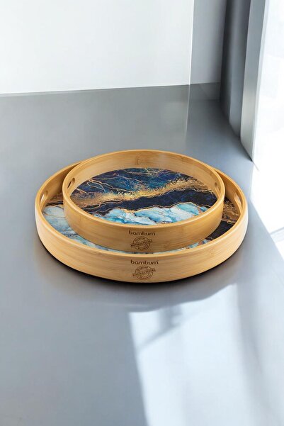 ALBETTO Patterned Bamboo Round Tray - Pack of 2