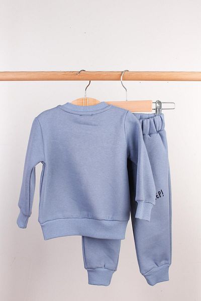 Mini Ropa Baby Boy Blue Sweat Set Raster Truck Embroidered Baby Set