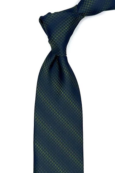 Kravatkolik Green - Navy Blue Classic Tie with Goose Feet Handkerchief Kk13013