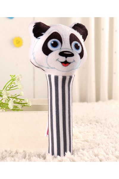 Babyhug Babyhug Panda Face Rattle with Soft Toy - White Black