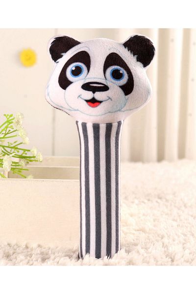 Babyhug Babyhug Panda Face Rattle with Soft Toy - White Black