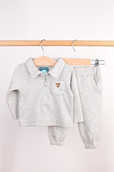 Mini Ropa Gray Polo Neck Zippered Baby Set - Pants and Sweat