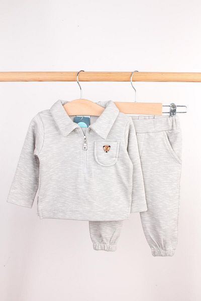 Mini Ropa Gray Polo Neck Zippered Baby Set - Pants and Sweat