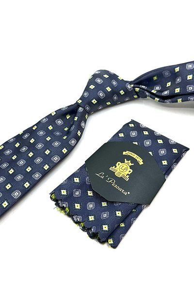 Kravatkolik Classic Tie with Smoked Motif Pattern Handkerchief Kk13090