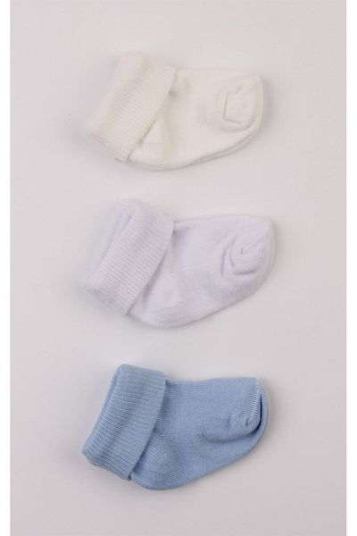 Mini Ropa Ecru White Blue Cotton 3-Piece Baby Socks