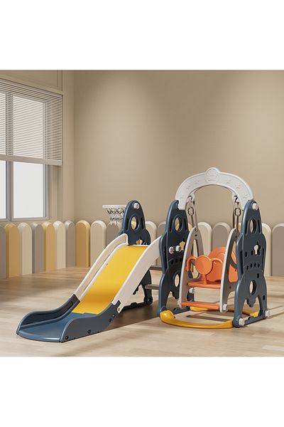 Bonfino Rocket Slide with Swing, Basketball Hoop for Kids, 174x165x111 cm