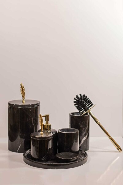 Home Doğal Mermerden 7 Parça Yuvarlak  Banyo Seti