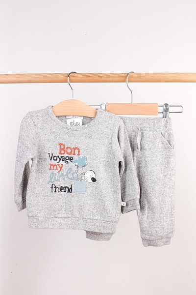 Mini Ropa Traveler Tracksuit Set Gray Melange Baby Boy Set