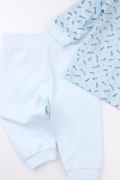 Mini Ropa Turquoise Baby Set - Top and Bottom Set, Combed Cotton Sweat Trousers