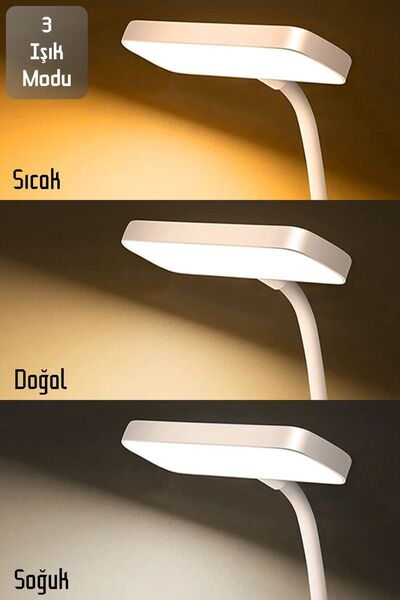 Telvesse Şarjlı Masa Lambası 3 Renk Dokunmatik Telefon Standlı Kademeli Ders Çalışma Okuma Işığı Gece Lambası