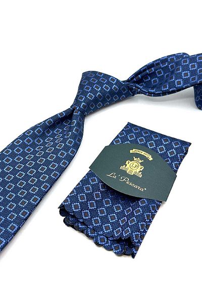 Kravatkolik Blue Small Pattern Handkerchief Classic Tie Kk13032