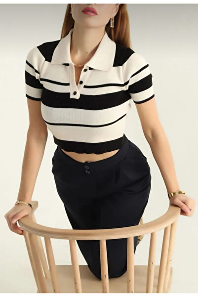 LUSHİGO Tricou cu mânecă scurtă, cu guler polo, cu dungi, cu textura moale