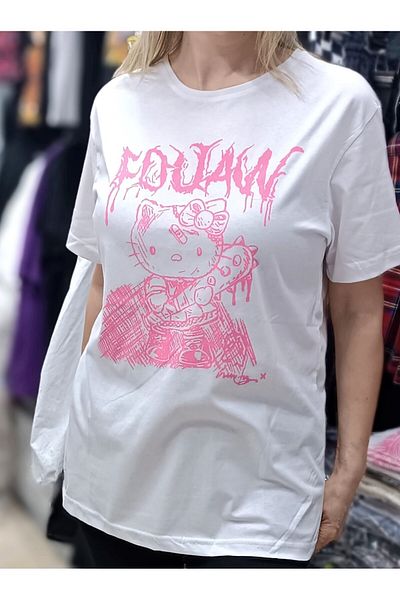 Köstebek Μπλουζάκι με ροζ στάμπα Veteran Hello Kitty Λευκό (unisex).