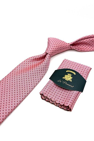 Kravatkolik Classic Tie with Pink Dot Pattern Handkerchief Kk12899