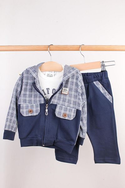 Mini Ropa Baby Boy Navy Blue 3-Piece Set Luxury Baby Set Cardigan Hooded Sweat Set