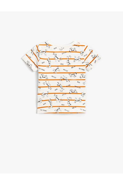 Koton Printed Striped Short Sleeve T-Shirt Cotton
