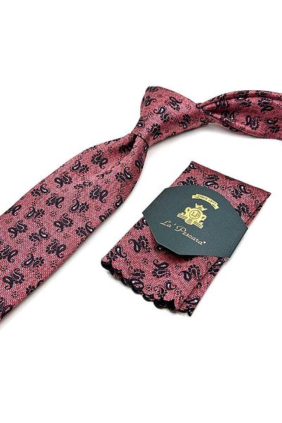Kravatkolik Classic Tie with Coral Shawl Pattern Handkerchief Kk12931