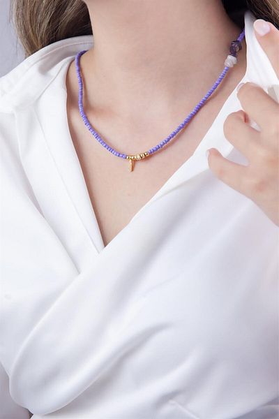 Sose Moda I Letter Lilac Bead Design Necklace
