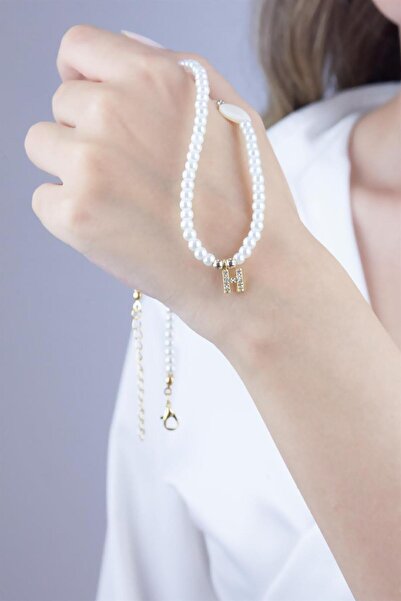 Sose Moda White Pearl Design Necklace with Letter H
