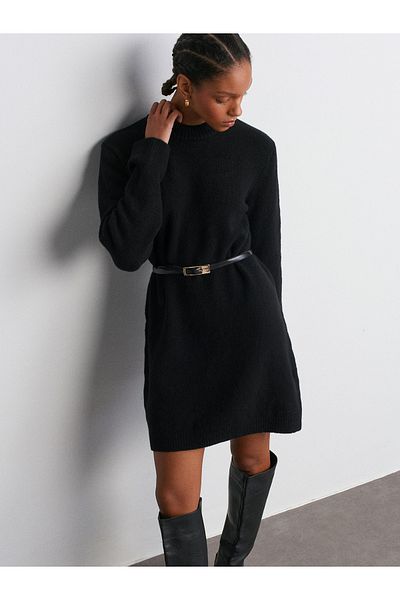 Dilvin 90241 Tricotaj cu gât rochie-Negru