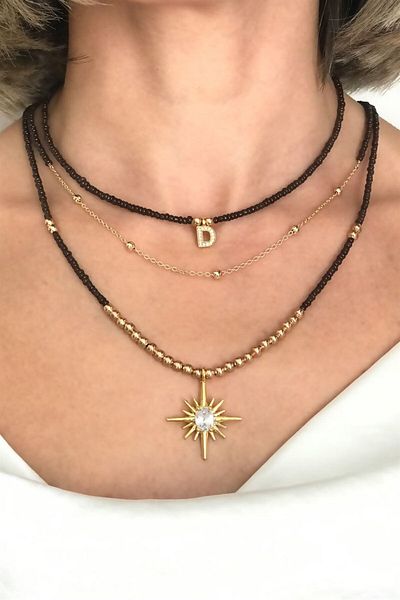 Sose Moda Set of 3 D Letter Bead Necklaces