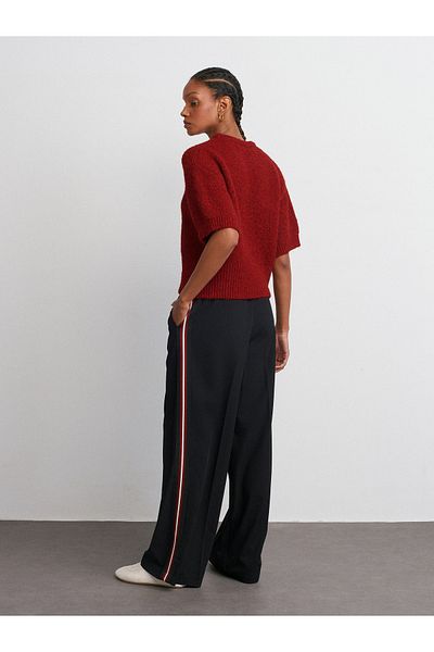 Dilvin 71584 Side Stripe Draped Trousers-Black