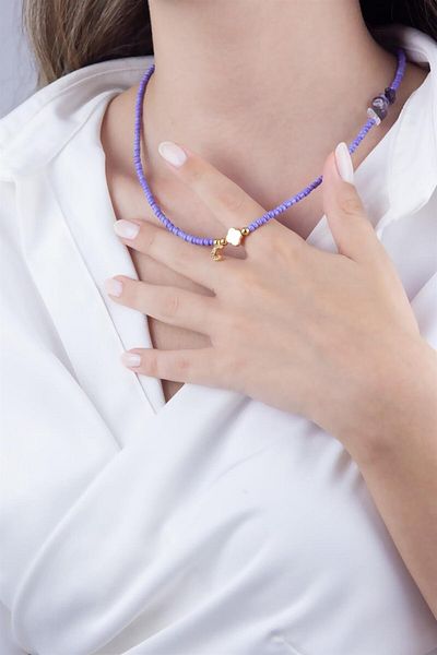 Sose Moda Letter C Lilac Bead Design Necklace